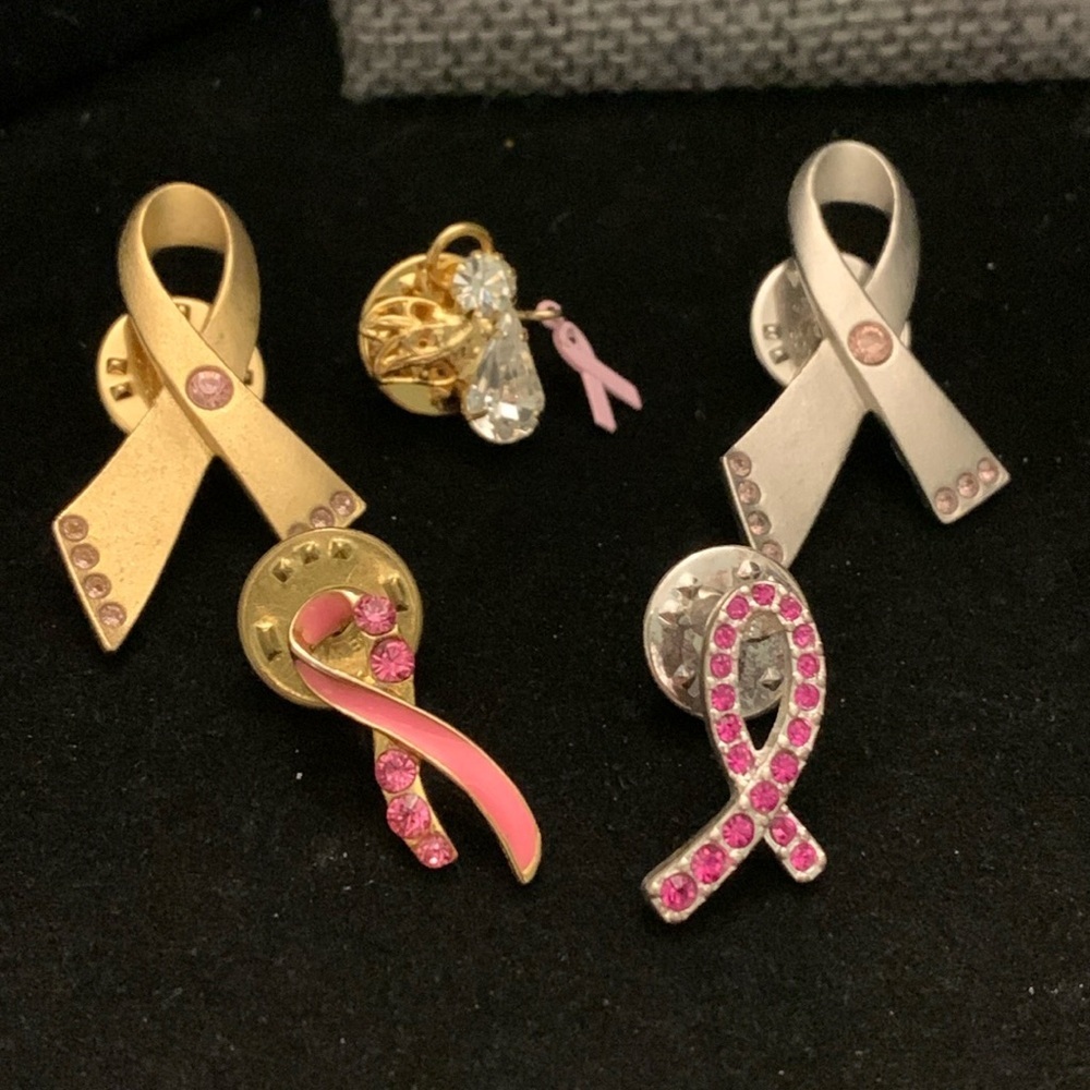 Five Pink‎ Ribbon Pins Breast Cancer Awareness